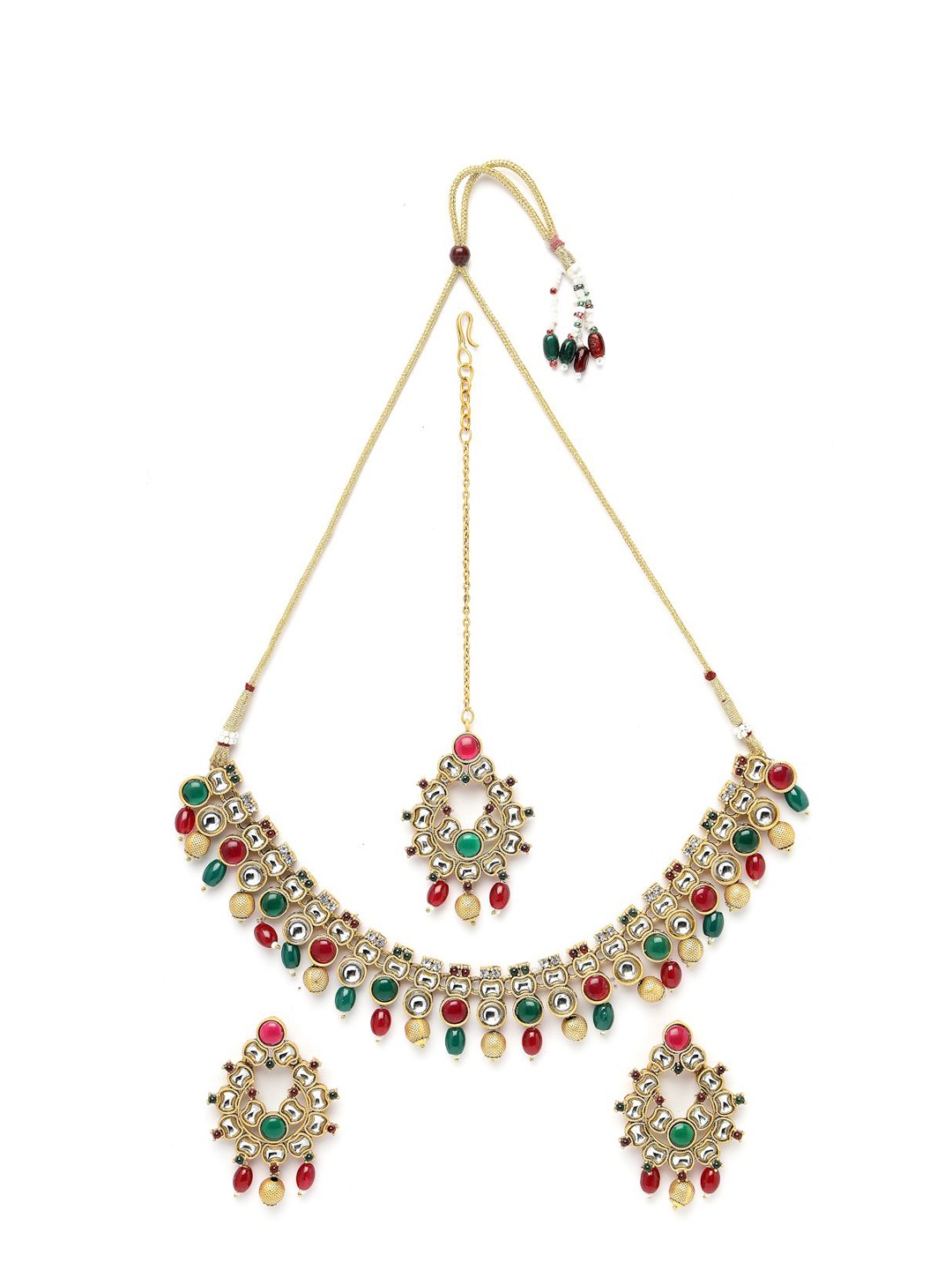

ADIVA Gold-Plated Kundan Studded & Pearls Beaded Jewellery Set