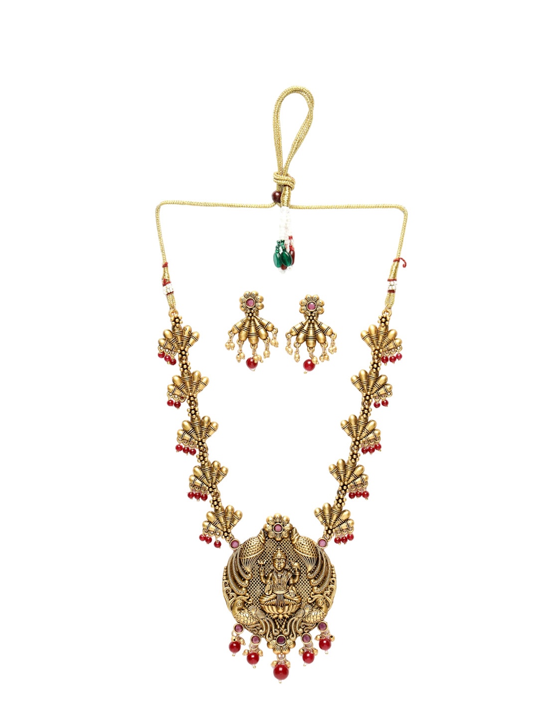 

ADIVA Gold-Plated Stone Studded & Pearls Beaded Jewellery Set