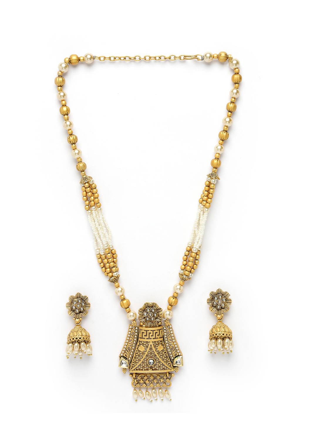 

ADIVA Gold-Plated Kundan Stone Studded Pearls Beaded Jewellery Set