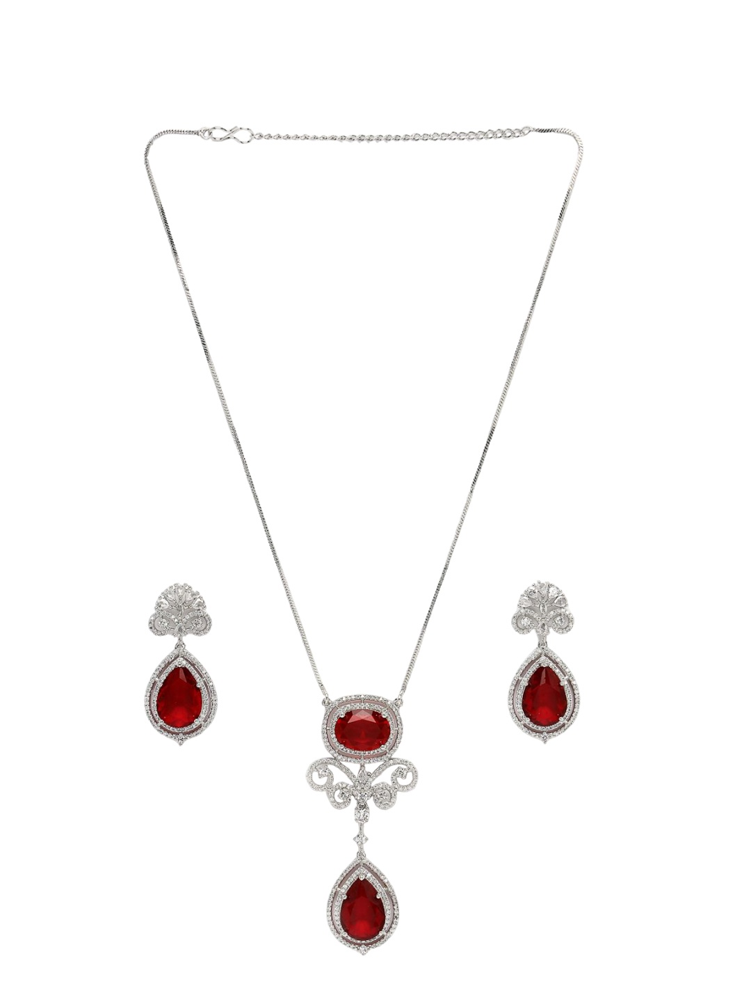 

ADIVA Silver Plated American Diamond Stone Studded Jewellery Set