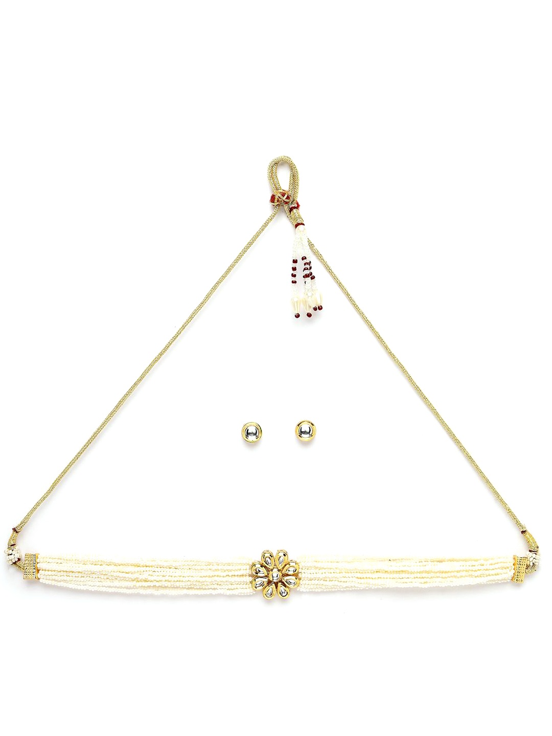 

ADIVA Gold-Plated Kundan Stone & Beaded Necklace & Earrings