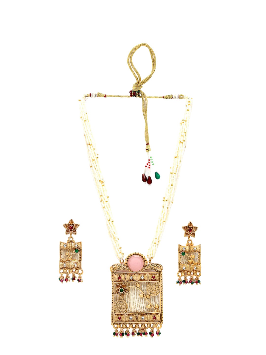 

ADIVA Gold-Plated Stones Studded & Beaded Jewellery Set