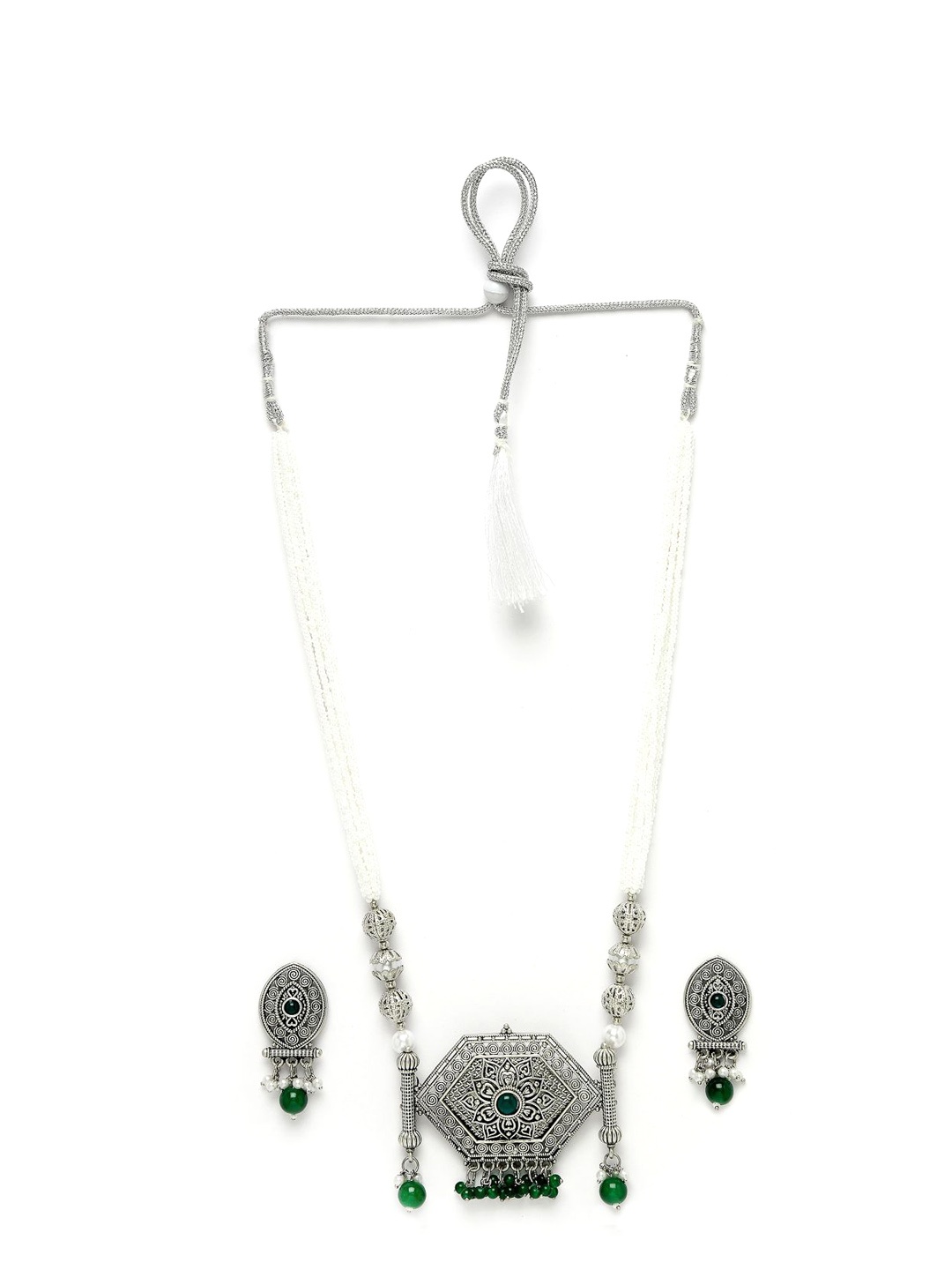 

ADIVA Silver-Plated Kundan Stone Studded Pearls Beaded Jewellery Set