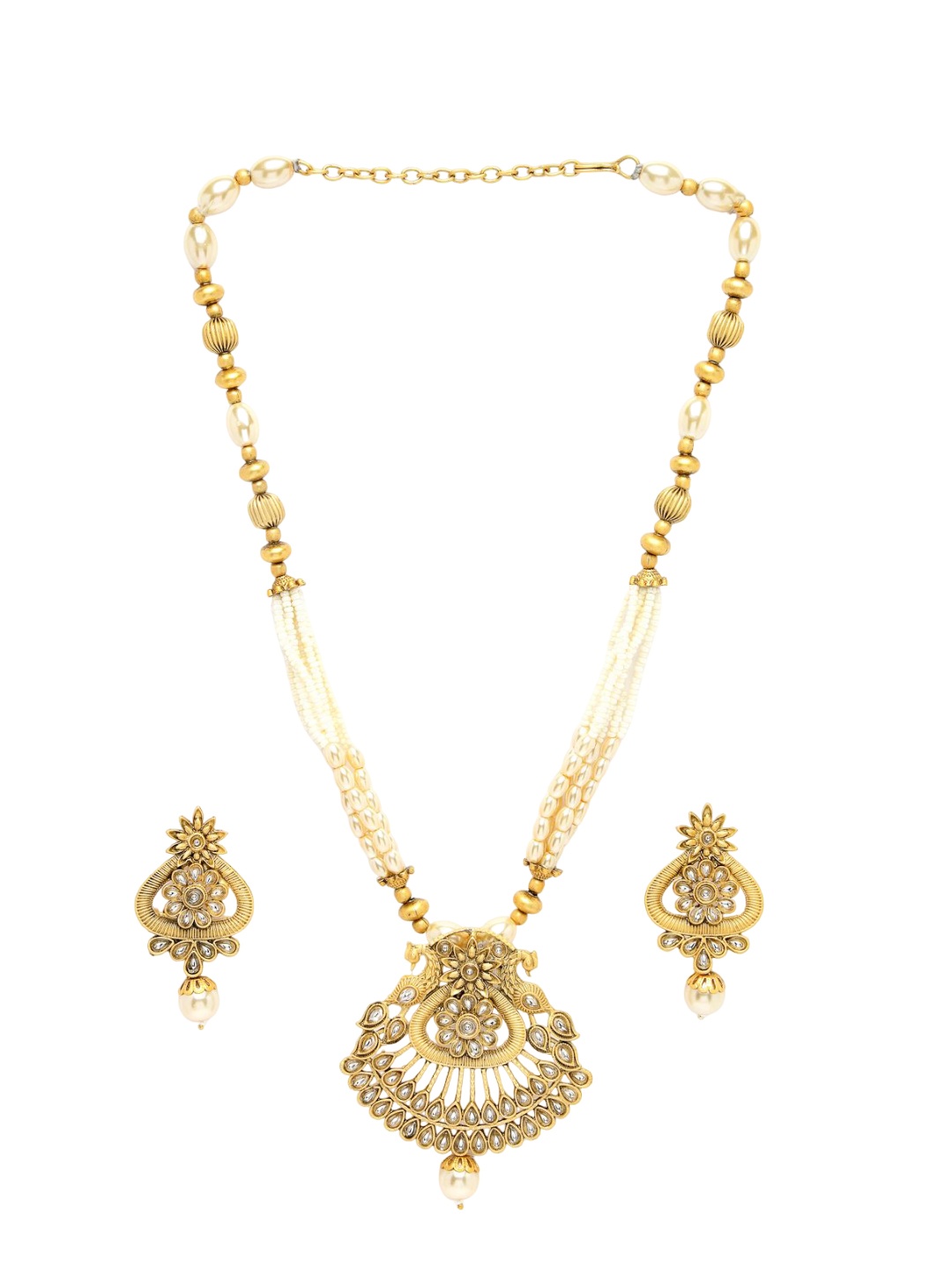 

ADIVA Gold Plated Kundan Stone Studded & Beaded Jewellery Set