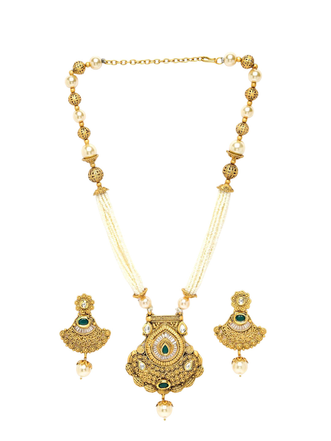 

ADIVA Gold-Plated Stone Studded & Pearls Beaded Jewellery Set