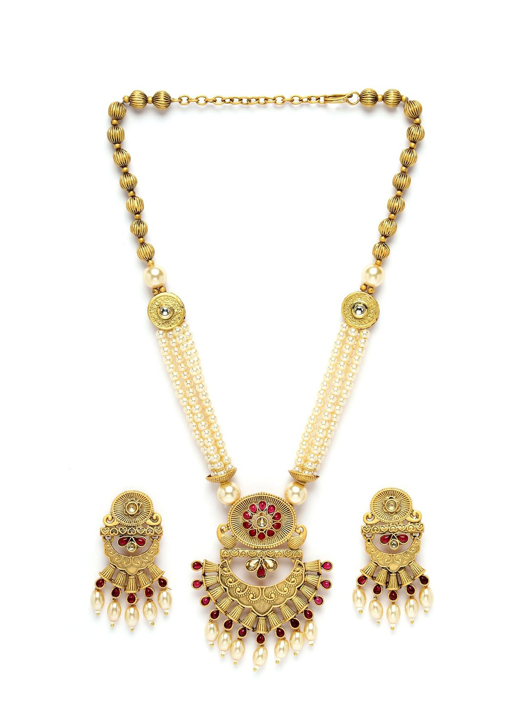 

ADIVA Gold-Plated Kundan Stone Studded Pearls Beaded Jewellery Set
