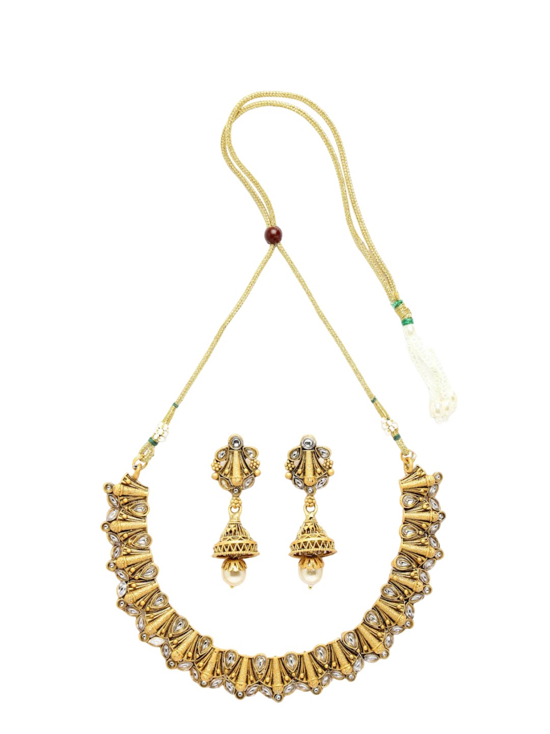 

ADIVA Gold-Plated Kundan-Studded & Beaded Jewellery Set