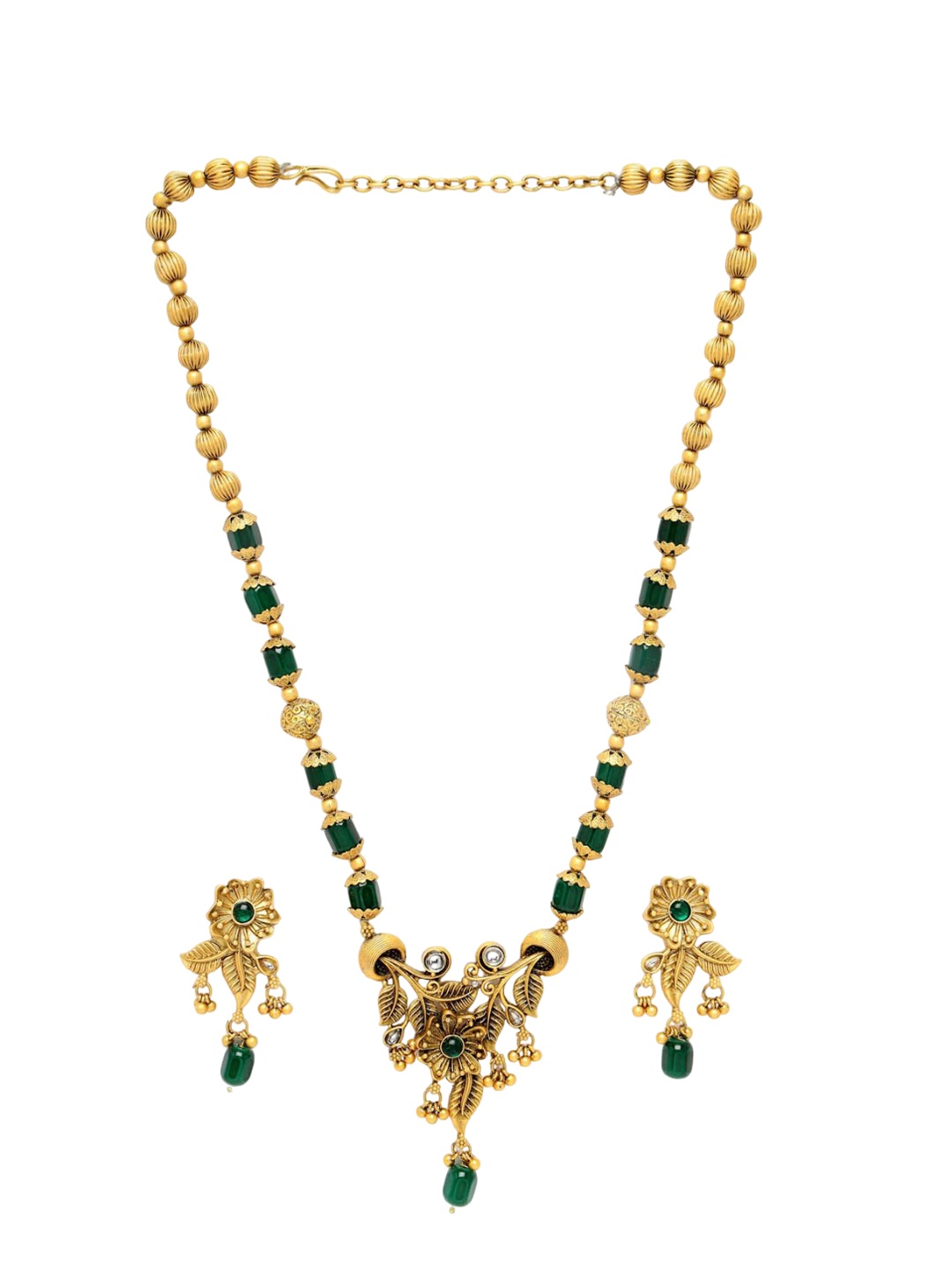 

ADIVA Gold-Plated Stone Studded & Pearls Beaded Jewellery Set