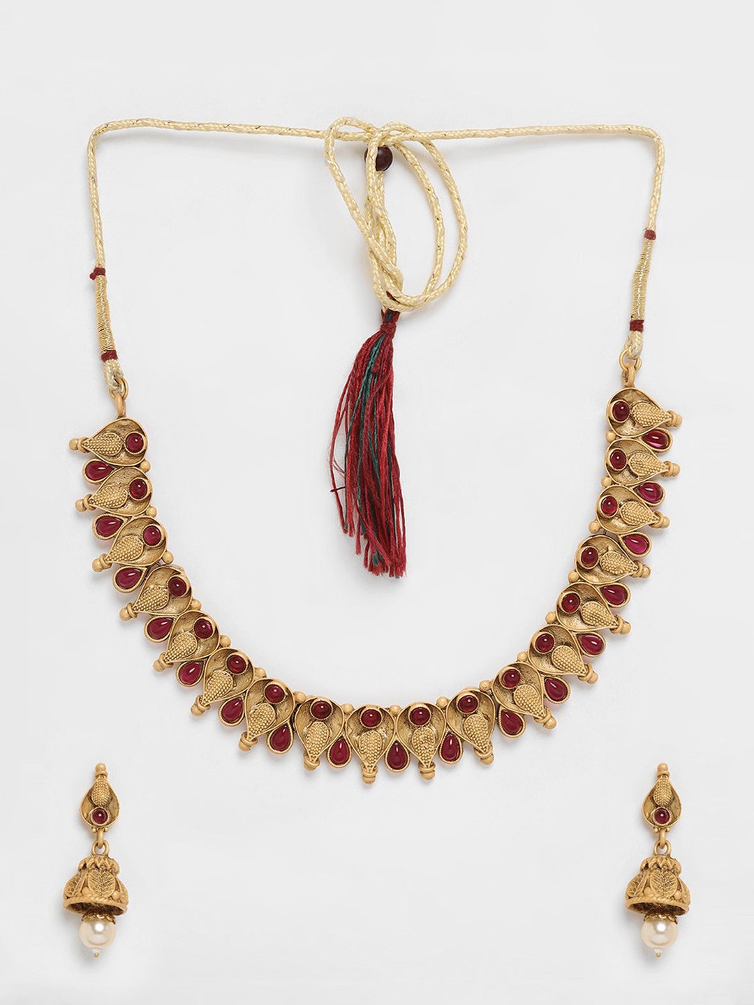 

ADIVA Gold-Plated Stone Studded & Pearls Beaded Jewellery Set