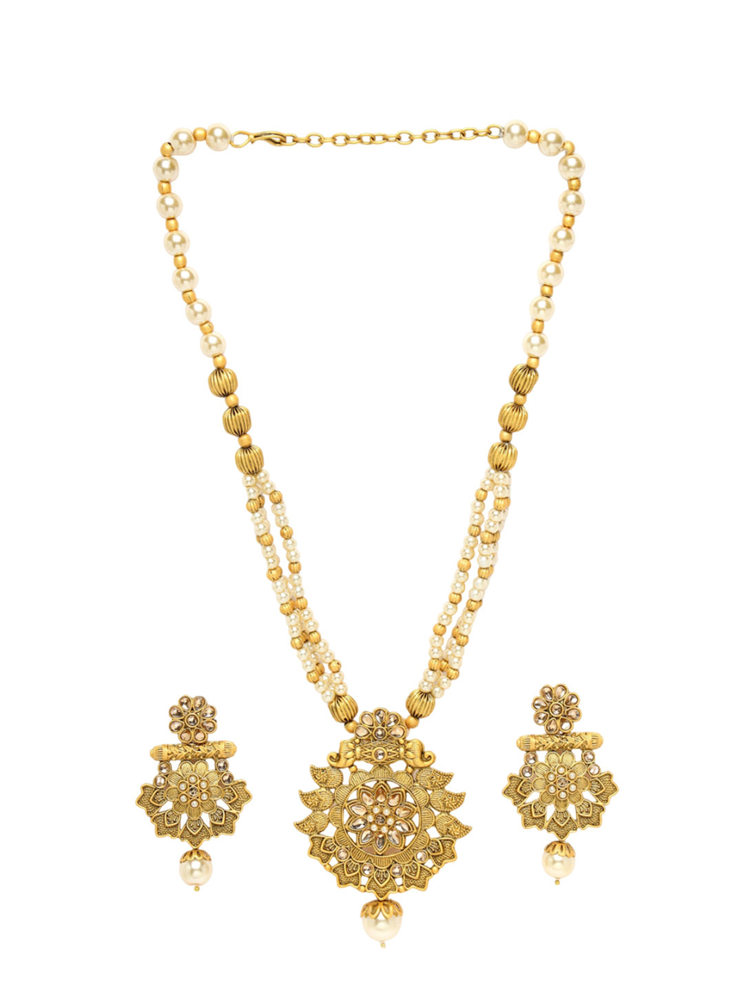 

ADIVA Gold Plated Stones Studded & Pearls Beaded Jewellery Set