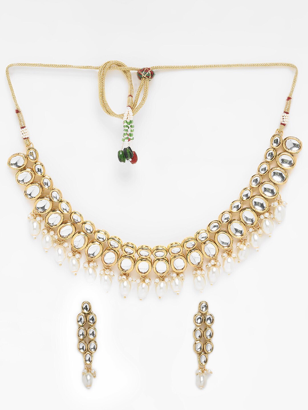 

ADIVA Gold-Plated Stone Studded & Beaded Jewellery Set