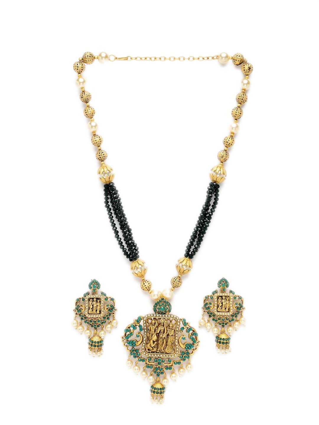 

ADIVA Gold-Plated Artificial Stones and Beads Handcrafted Temple Jewellery Set