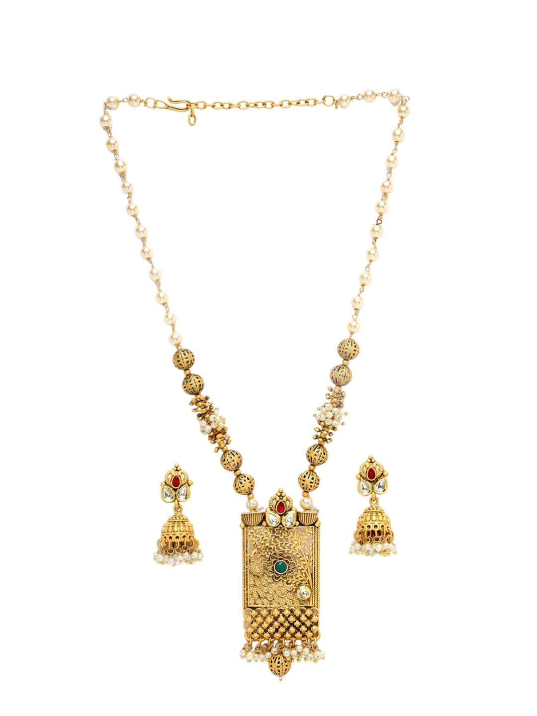 

ADIVA Gold-Plated Kundan Stone Studded & Beaded Jewellery Set