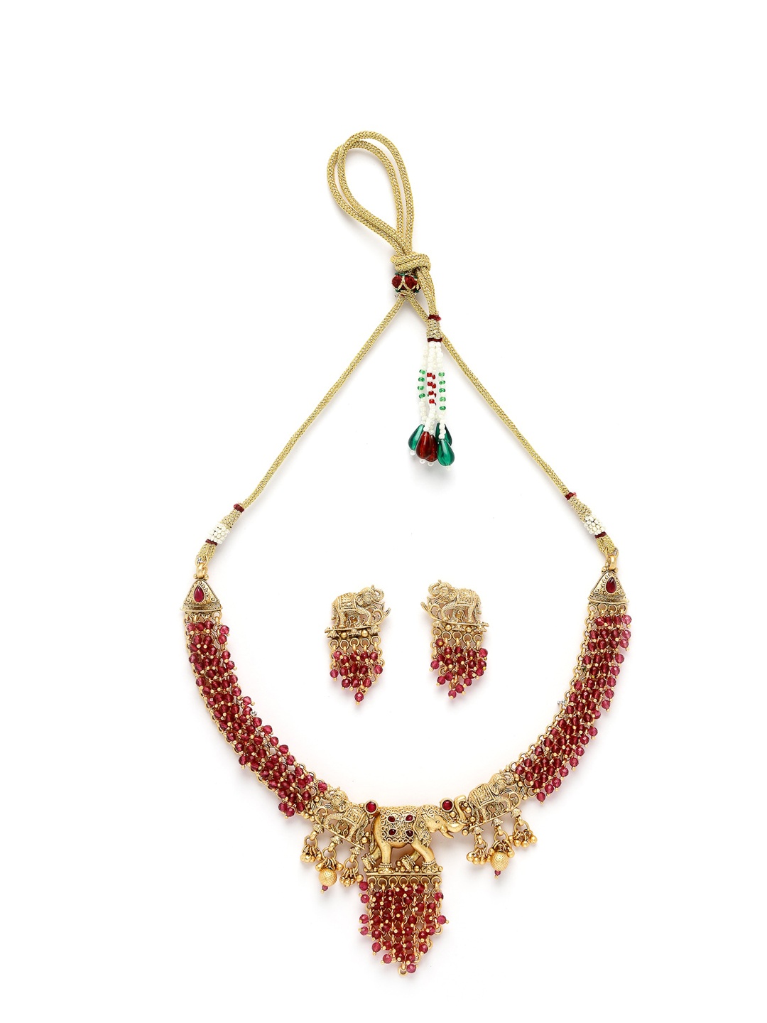 

ADIVA Gold-Plated Beaded Radha Elephant Shaped Jewellery Set