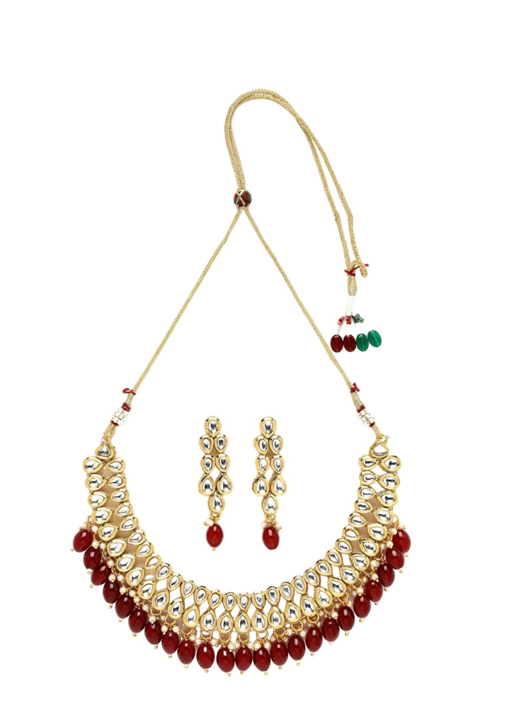 

ADIVA Gold-Plated Kundan Stone Studded & Beaded Jewellery Set