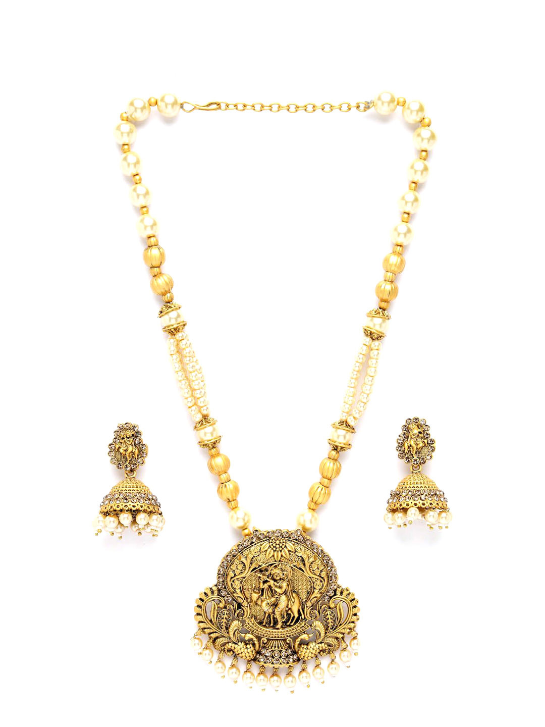 

ADIVA Gold Plated Stones Studded & Beaded Jewellery Set