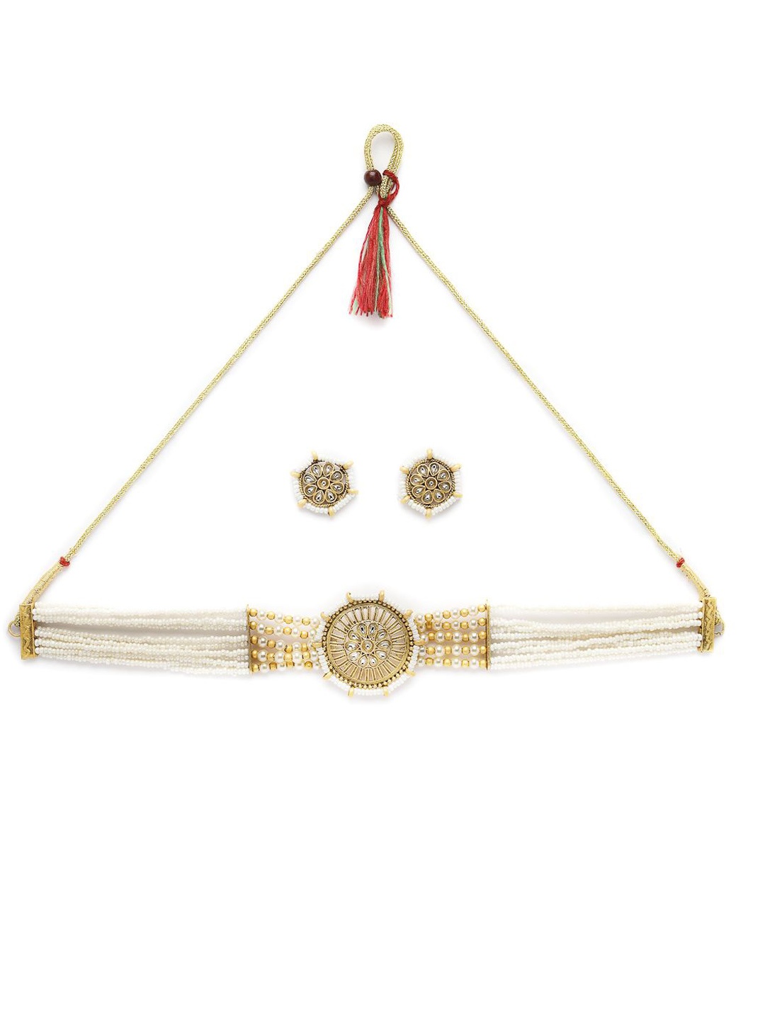 

ADIVA Gold-Plated White Artificial Stones & Beads Handcrafted Choker Jewellery Set
