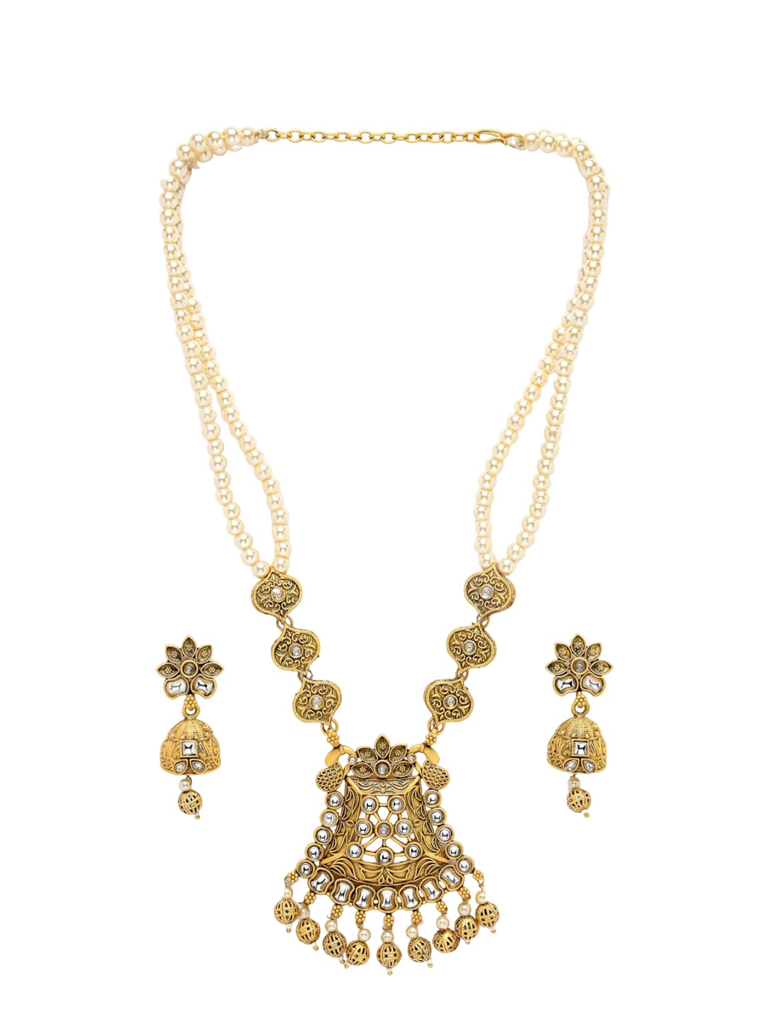 

ADIVA Gold Plated Stones Studded & Beaded Jewellery Set