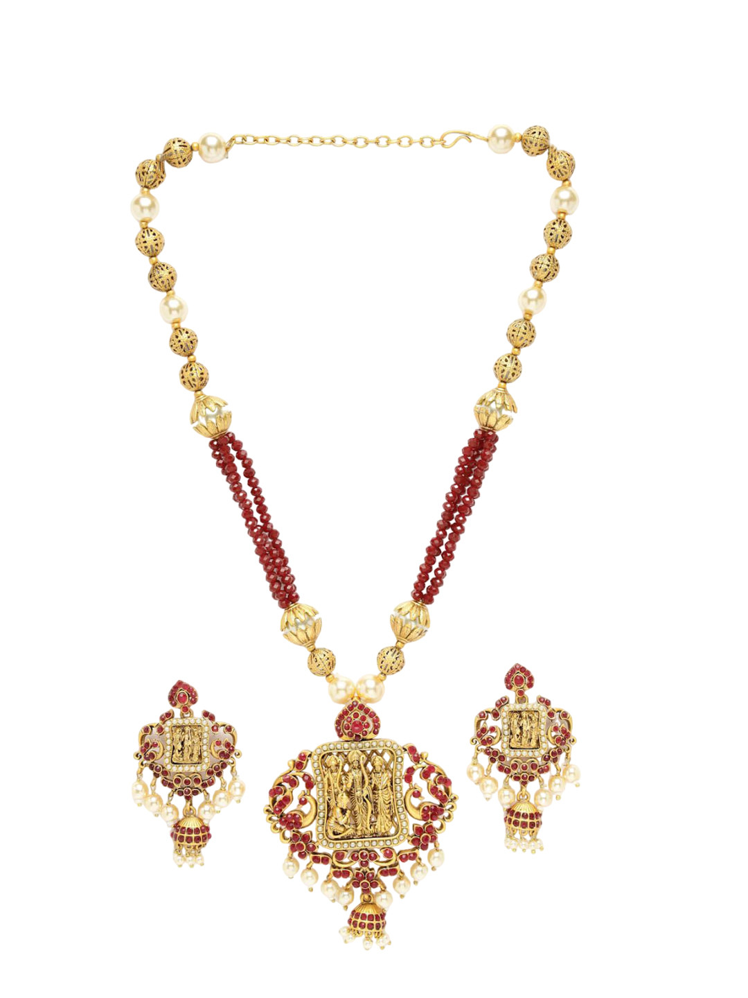 

ADIVA Gold-Plated Artificial Stones Studded & Beaded Temple Jewellery Set