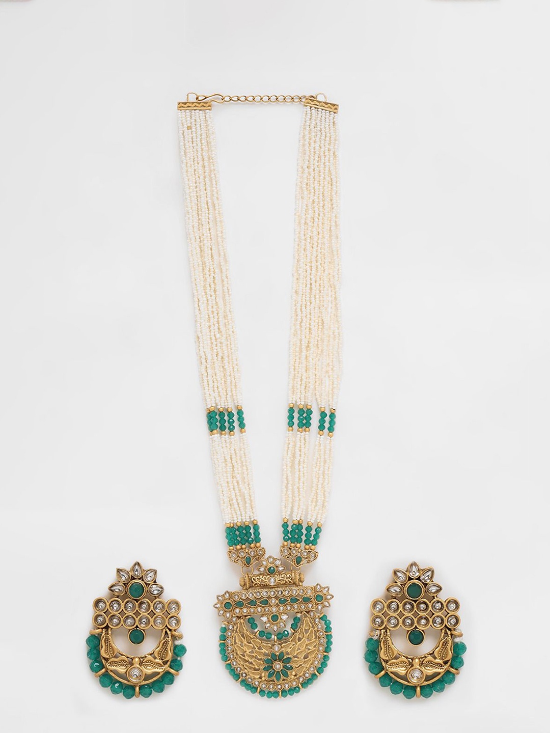 

ADIVA Gold-Plated Stone-Studded & Beaded Jewellery Set