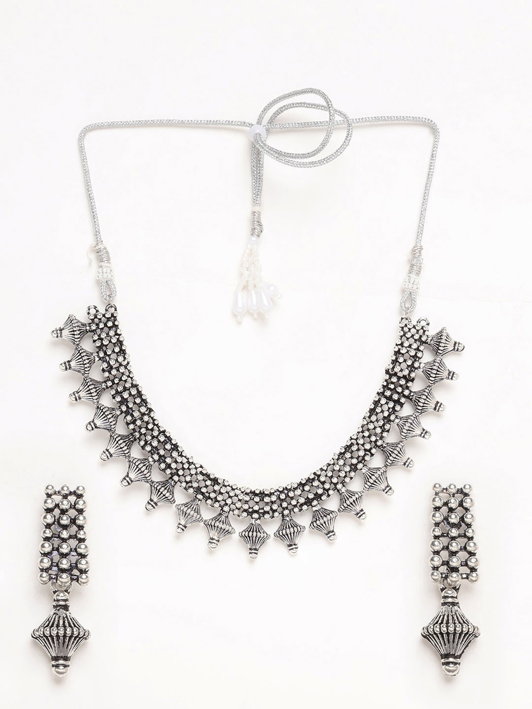 

ADIVA Silver-Plated Oxidised Choker Jewellery Set