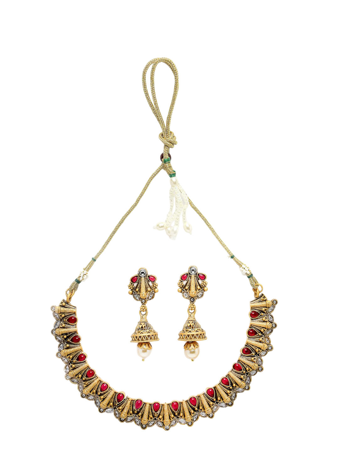 

ADIVA Pink Gold-Plated Kundan-Studded Jewellery Set