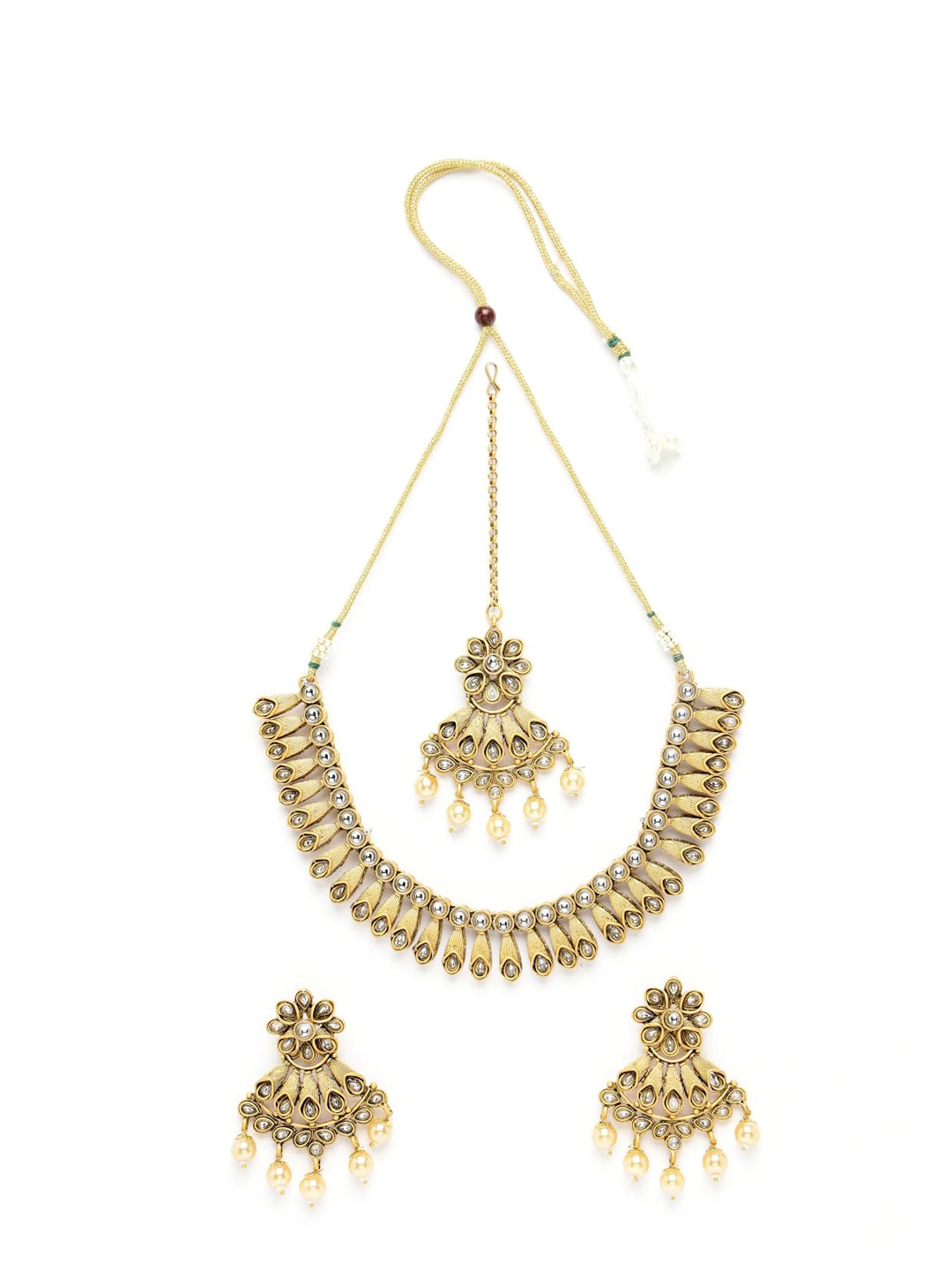 

ADIVA Gold-Plated Kundan Stone Studded & Beaded Jewellery Set