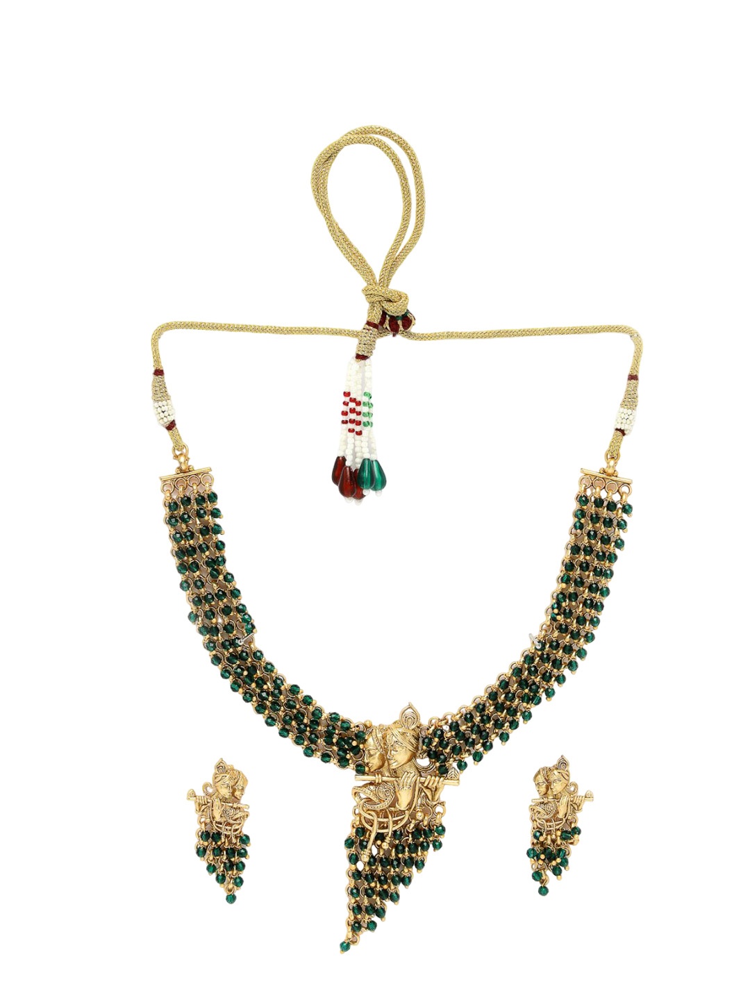 

ADIVA Gold-Plated Beaded Radha Krishna Temple Jewellery Set