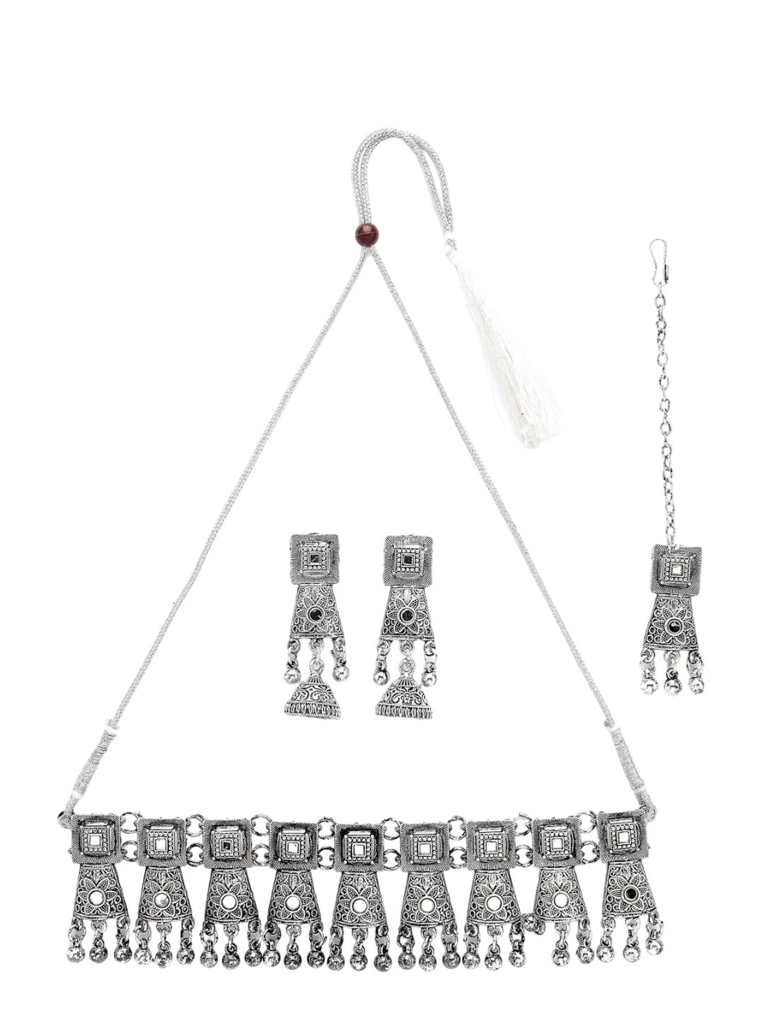 

ADIVA Silver-Plated Mirror Work Oxidised Jewellery Set
