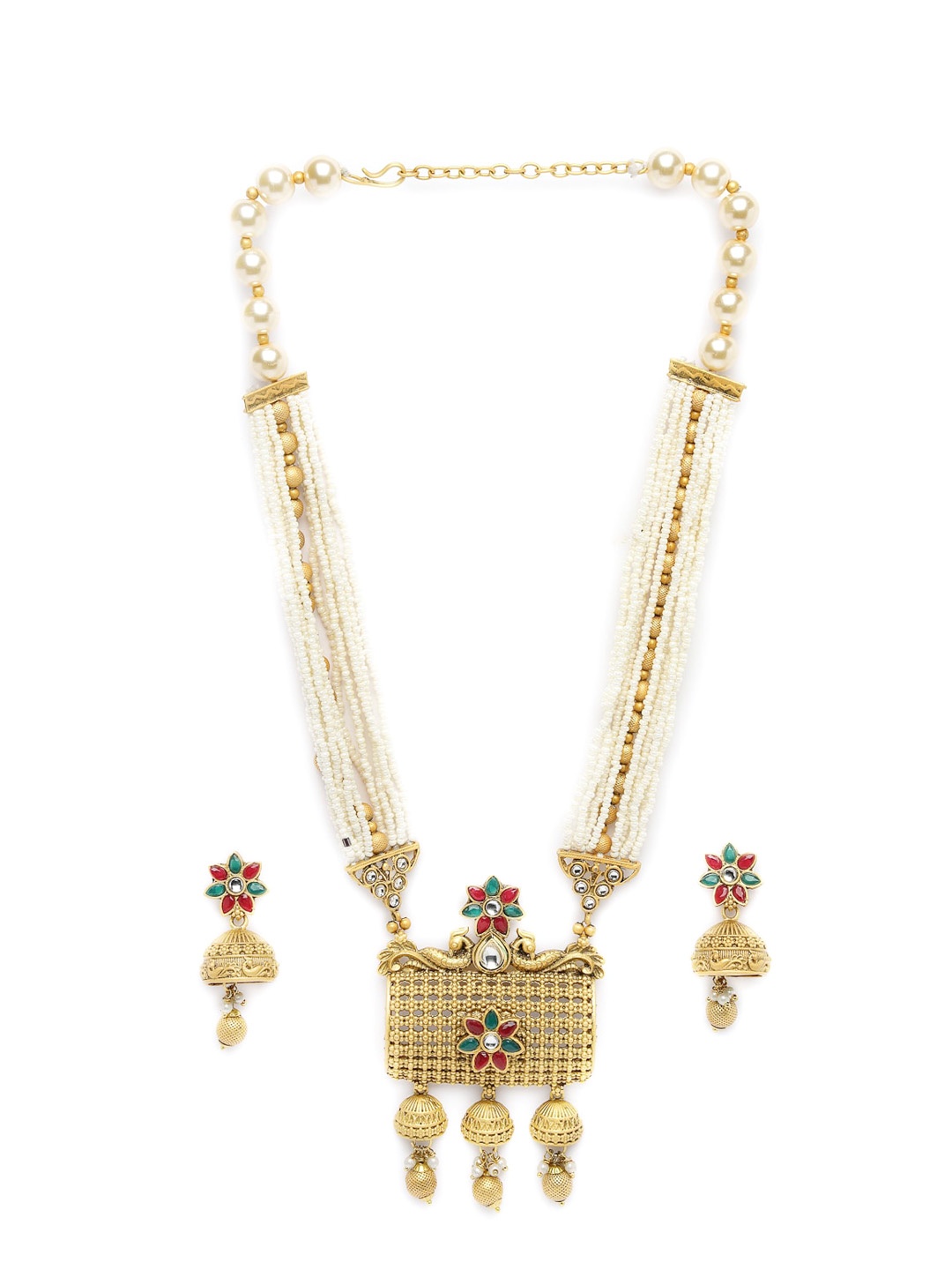

ADIVA Gold-Plated Stones & Beads Necklace & Earrings