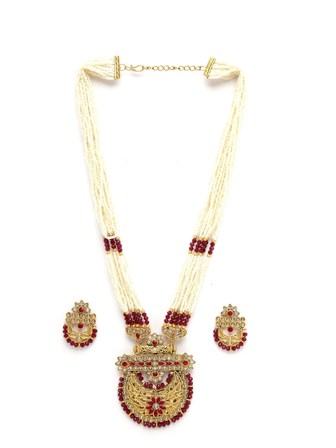 

ADIVA Gold-Plated Stones Studded & Beaded Floral Jewellery Set