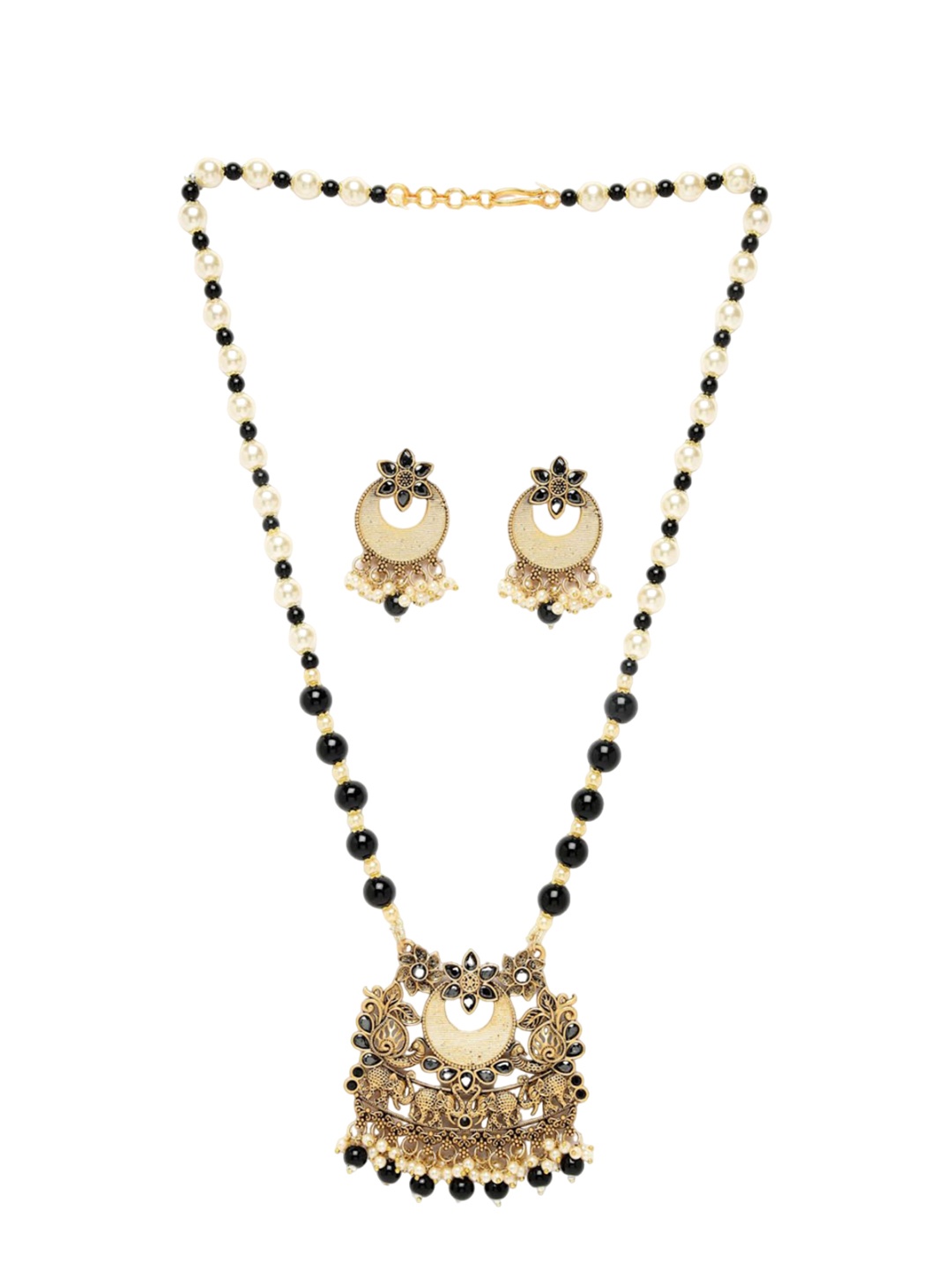 

ADIVA Gold-Plated Stone Studded & Beaded Jewellery Set