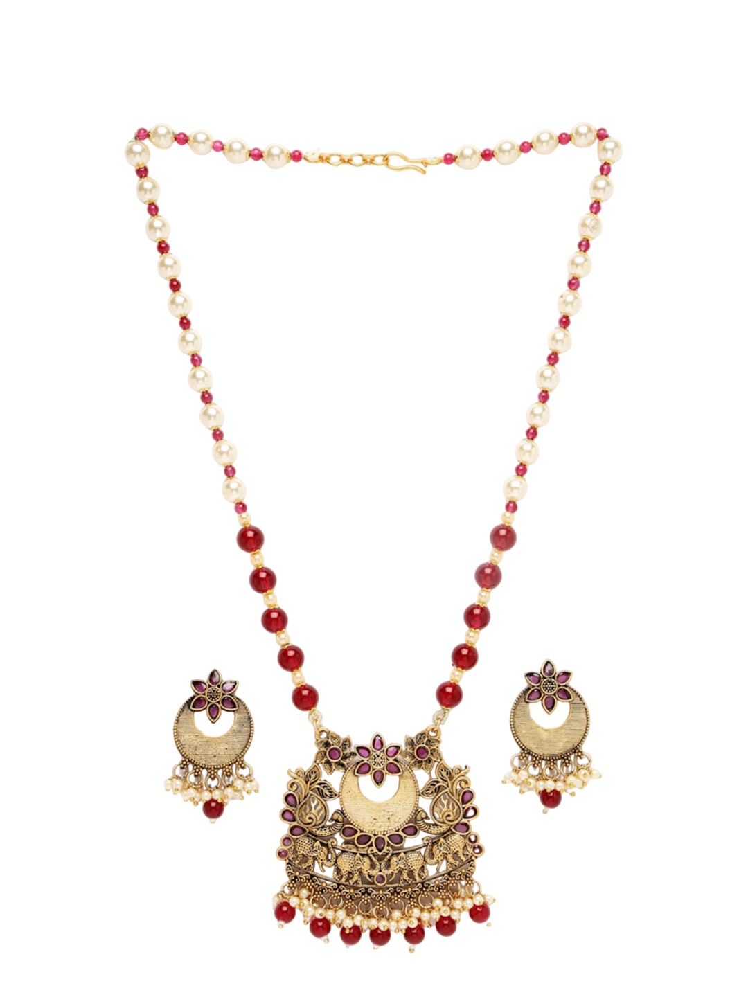 

ADIVA Gold-Plated Stone Studded & Pearls Beaded Jewellery Set