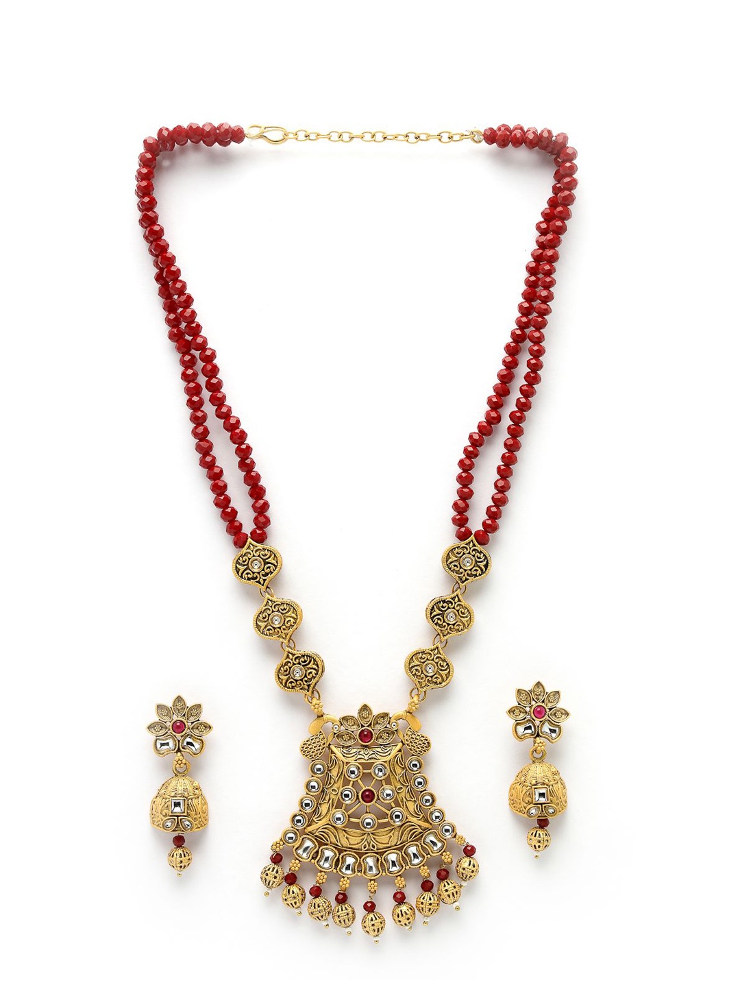 

ADIVA Gold-Plated Stones-Studded & Beaded Jewellery Set