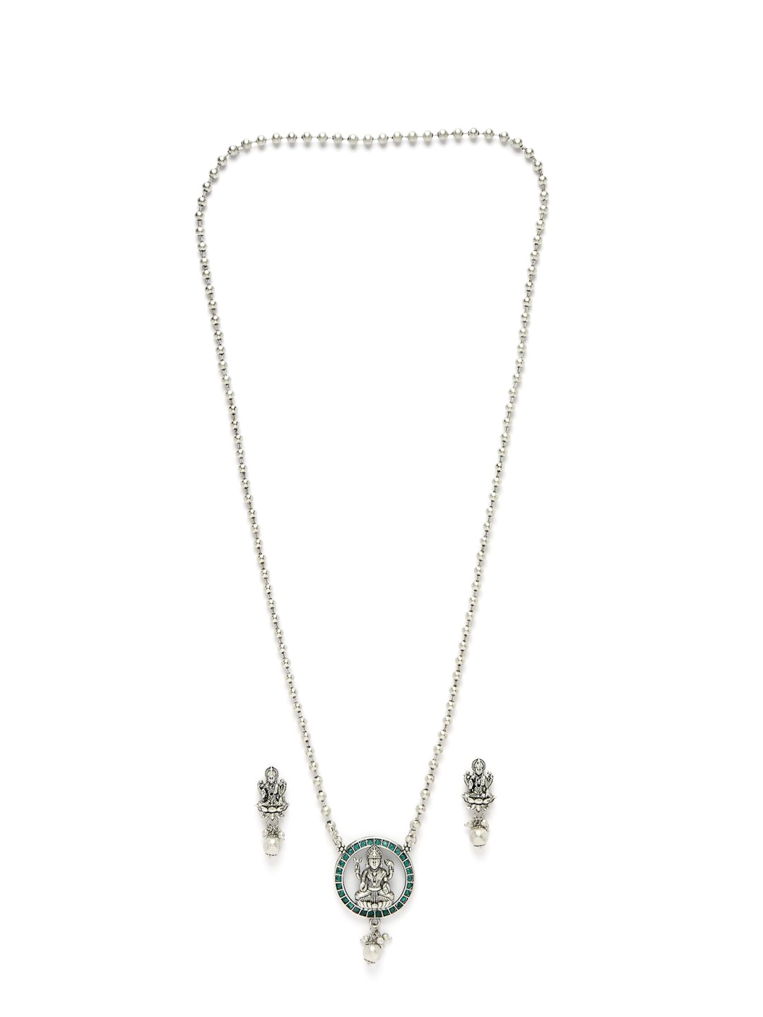 

ADIVA Silver-Plated Stone-Studded Oxidised Temple Jewellery Set