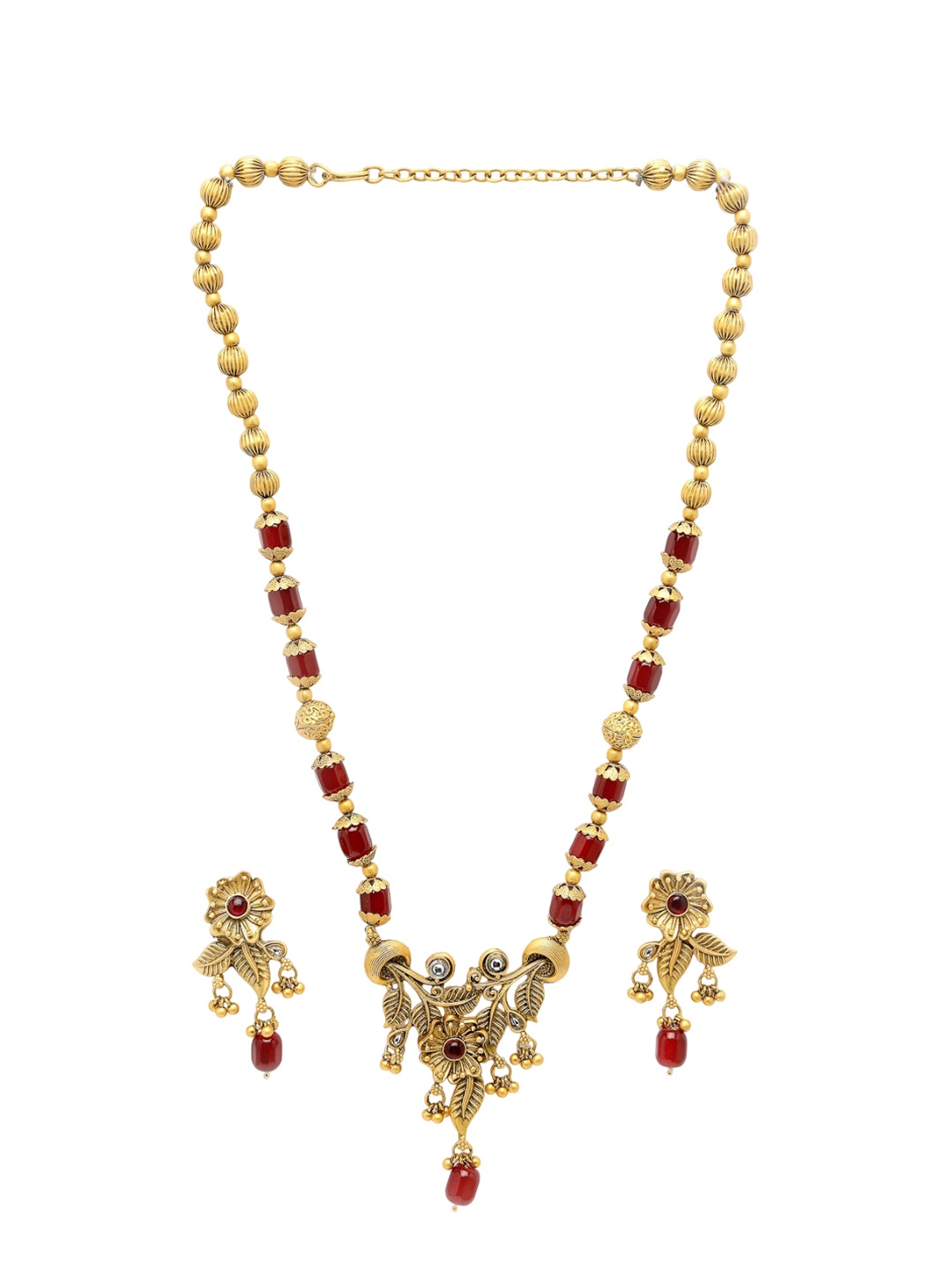 

ADIVA Gold-Plated Stone Studded & Pearls Beaded Jewellery Set