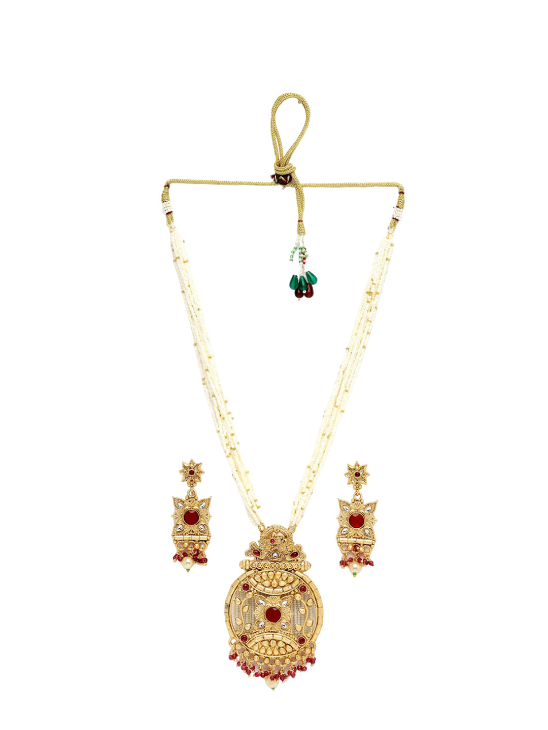 

ADIVA Gold-Plated Stone-Studded Beaded Necklace & Earrings