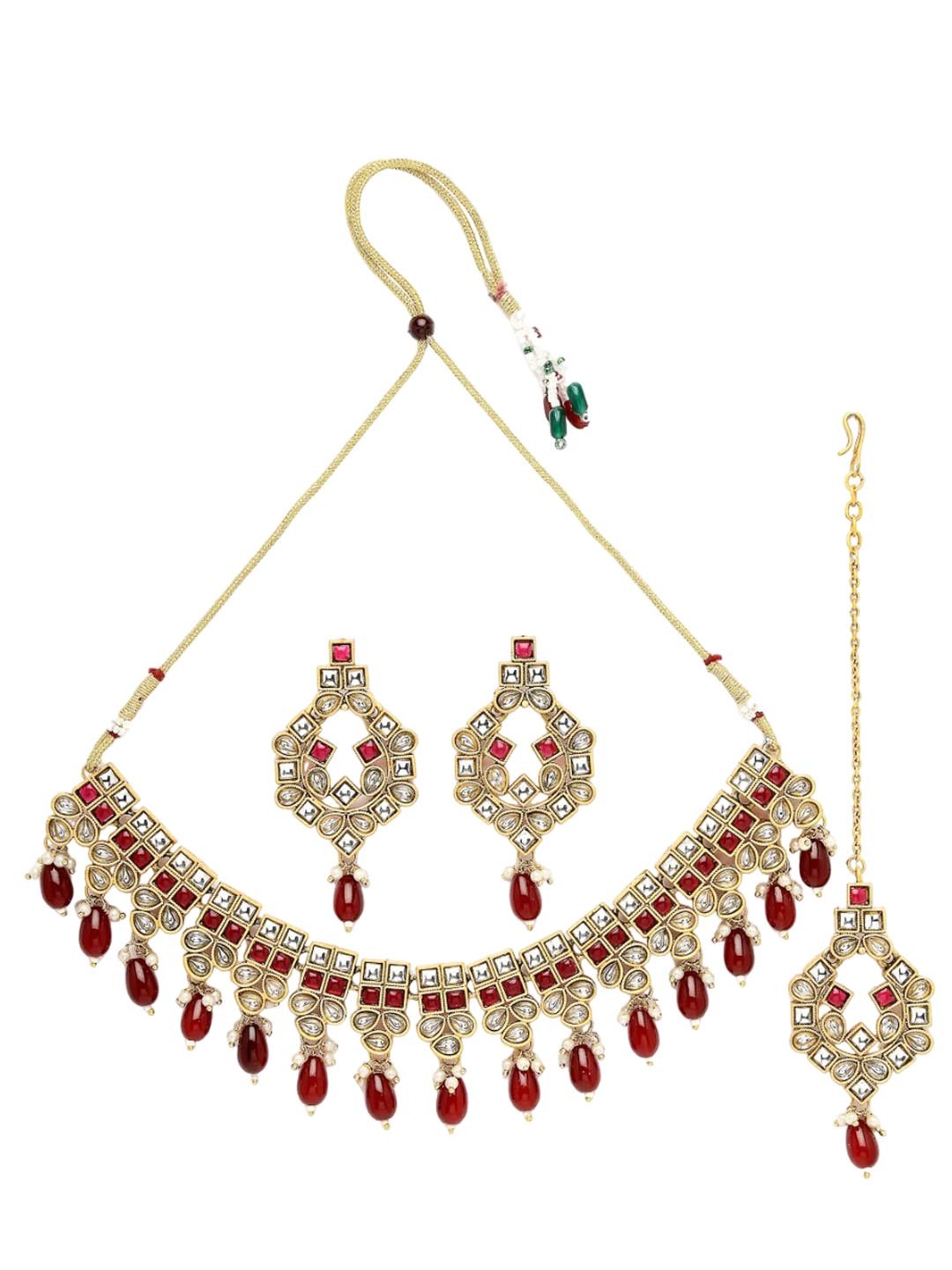 

ADIVA Gold-Plated Stone Studded & Pearls Beaded Jewellery Set