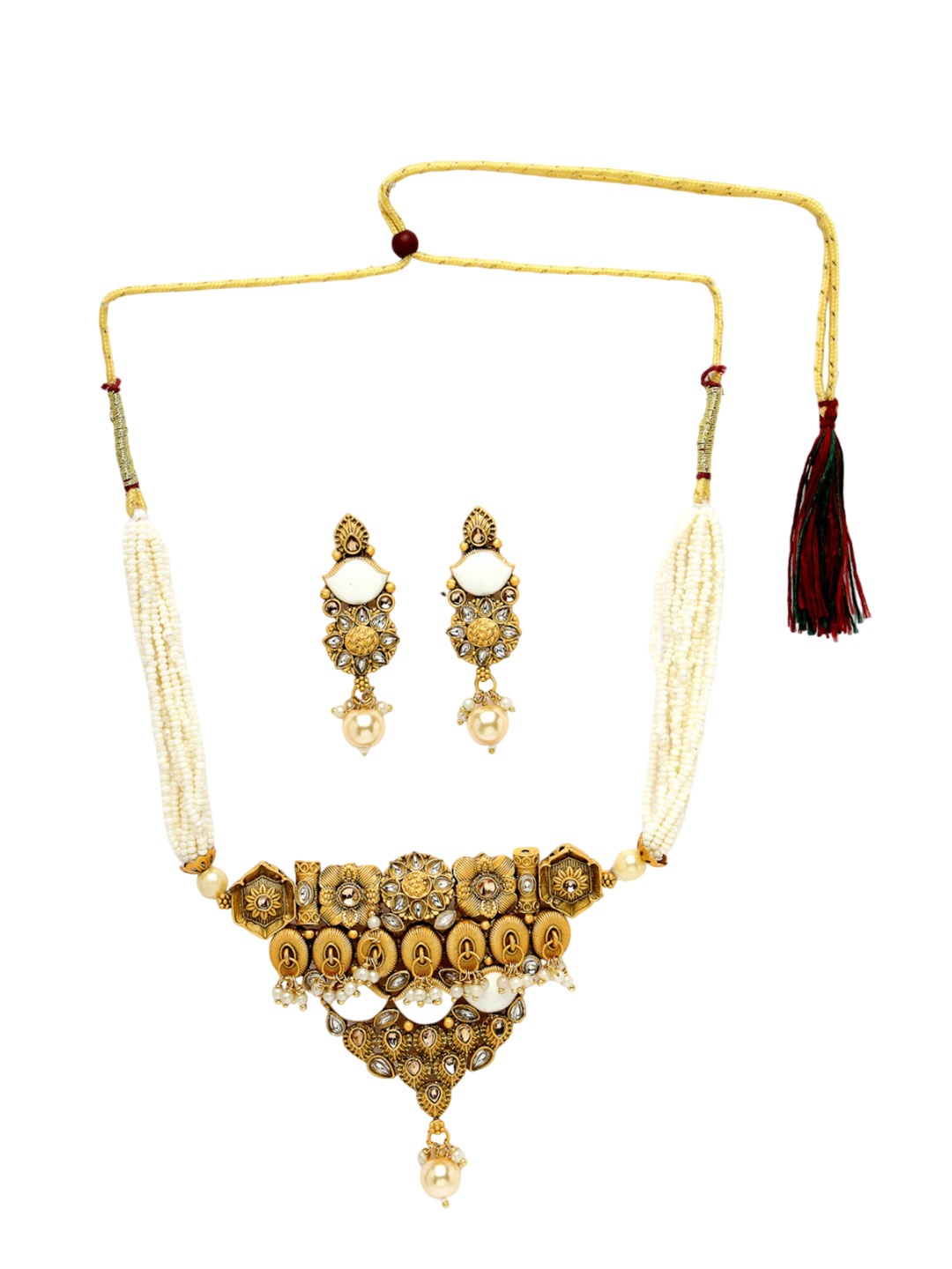 

ADIVA Gold-Plated Kundan Stone Studded Pearls Beaded Jewellery Set