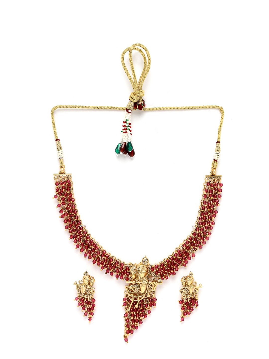 

ADIVA Gold Plated Beads Radha Krishna Temple Jewellery Set