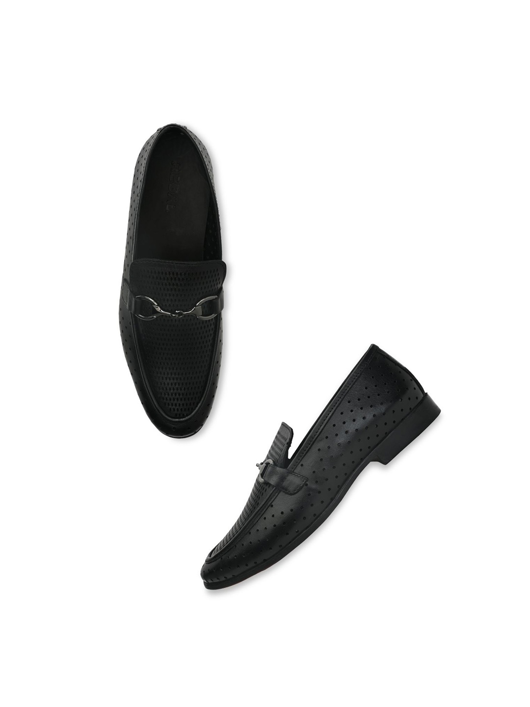 

Regal Men Laser Cut Textured Leather Formal Loafers, Black