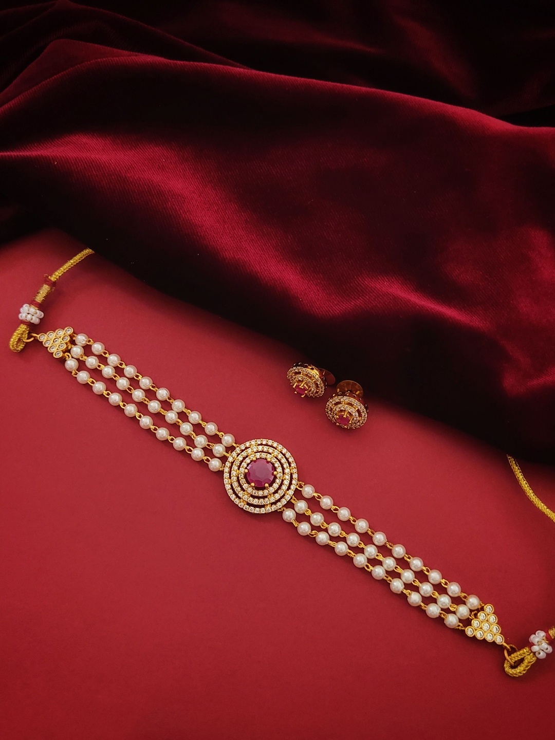 

Pihtara Jewels Gold-Plated Pearl Jewellery Set, Red