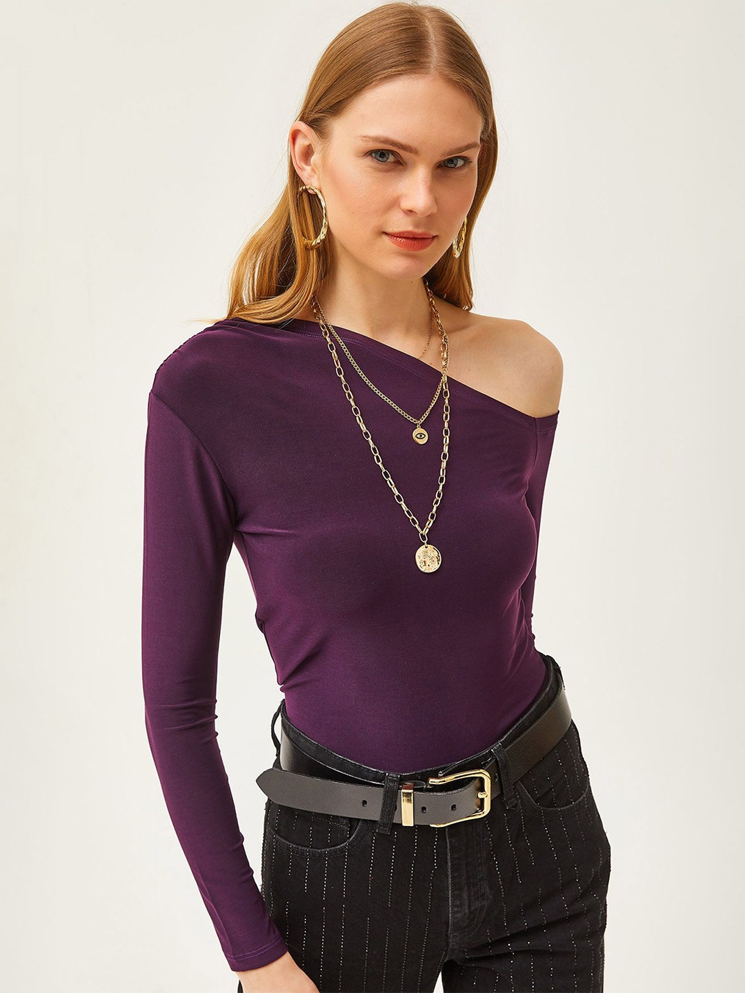 

Olalook One Shoulder Solid Top, Purple
