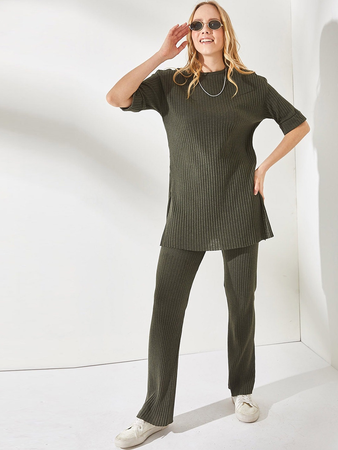 

Olalook Ribbed Striped Top & Trouser Co-Ords, Black