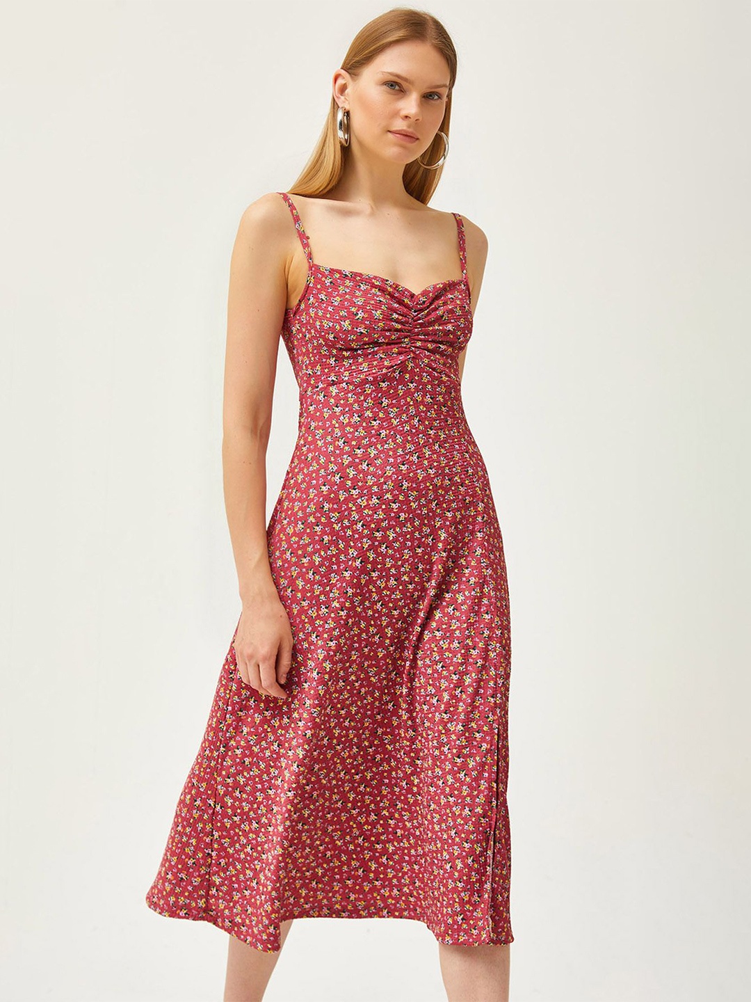 

Olalook Floral Printed Fit & Flare Midi Dress, Red