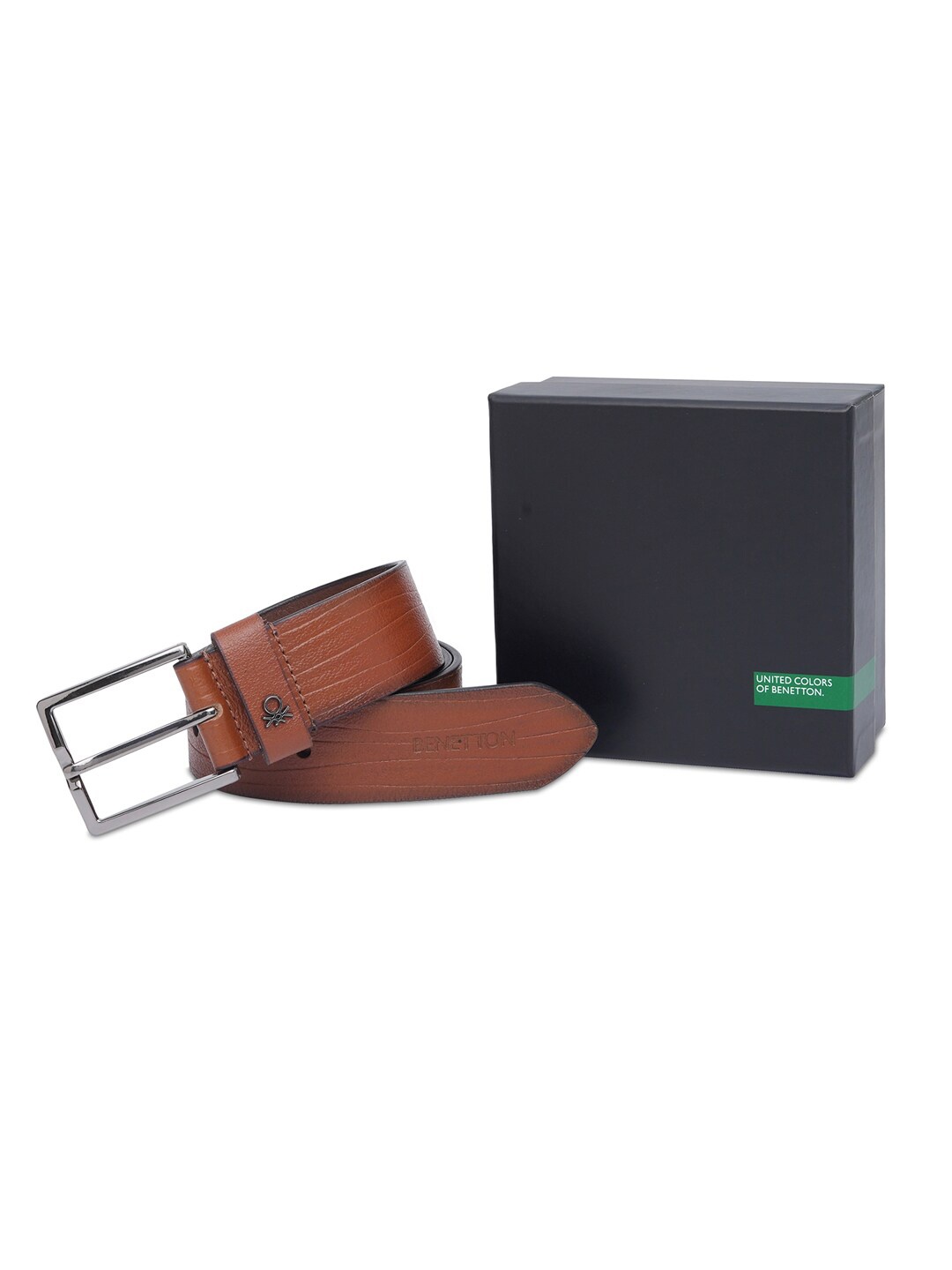 

United Colors of Benetton Men Textured Leather Belt, Brown
