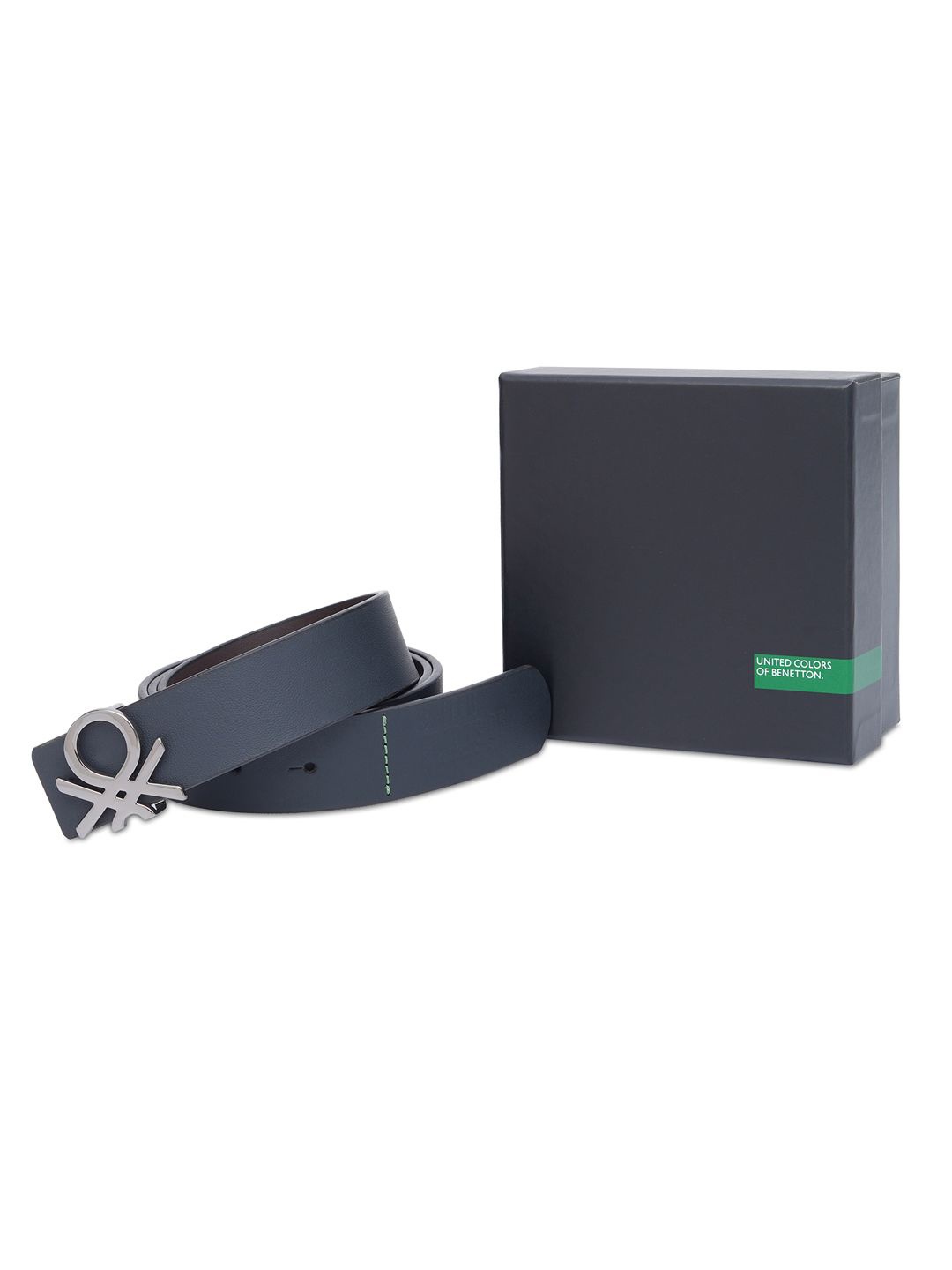 

United Colors of Benetton Men Leather Reversible Belt, Navy blue