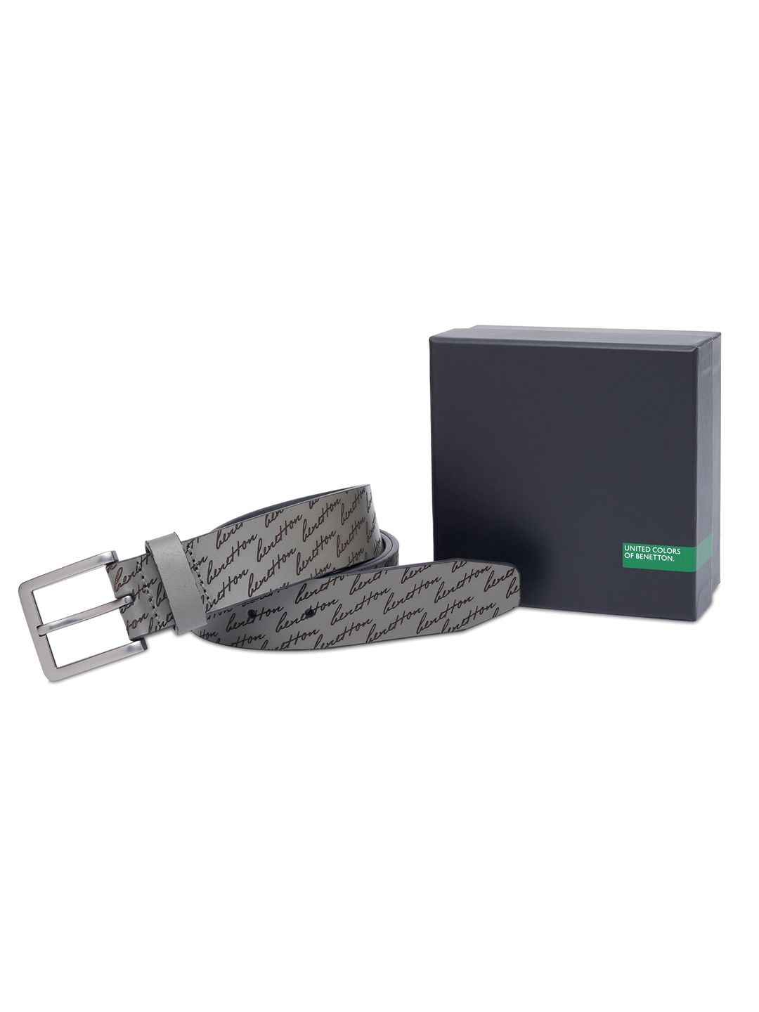 

United Colors of Benetton Men Printed Leather Belt, Grey