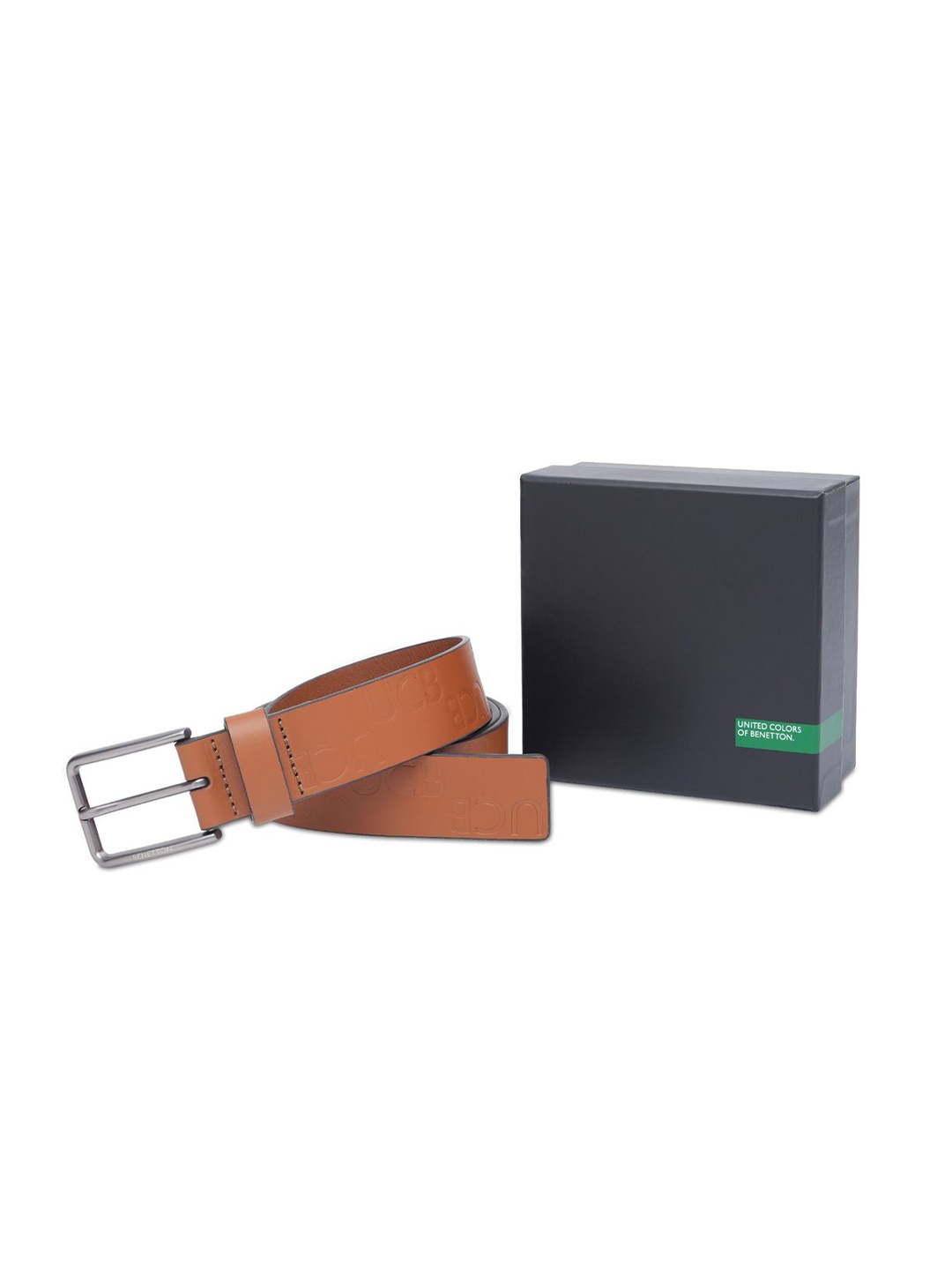 

United Colors of Benetton Men Textured Leather Formal Belt, Beige