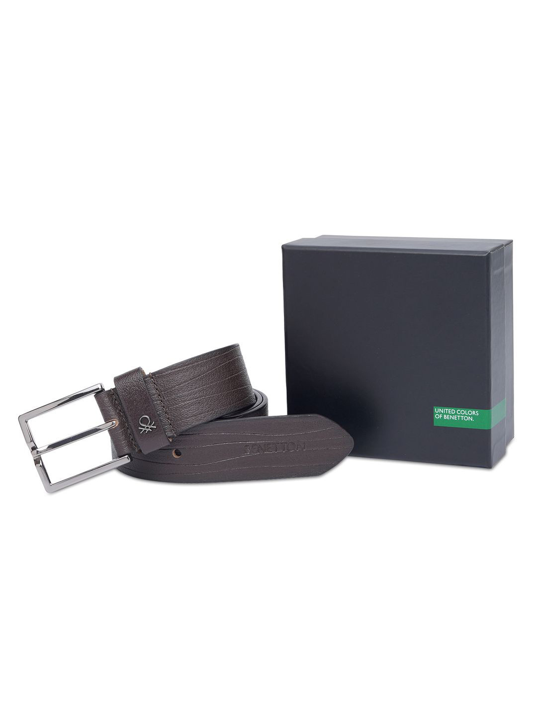 

United Colors of Benetton Men Textured Leather Belt, Brown